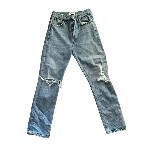 AGOLDE Blue Distressed Straight Leg Jeans Size 26 Riley - Picture 2 of 9